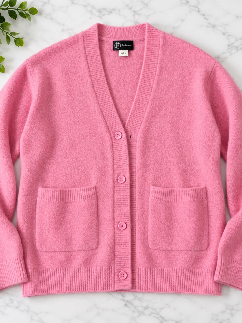 Pink V-Neck Button Front Pocket Cardigan